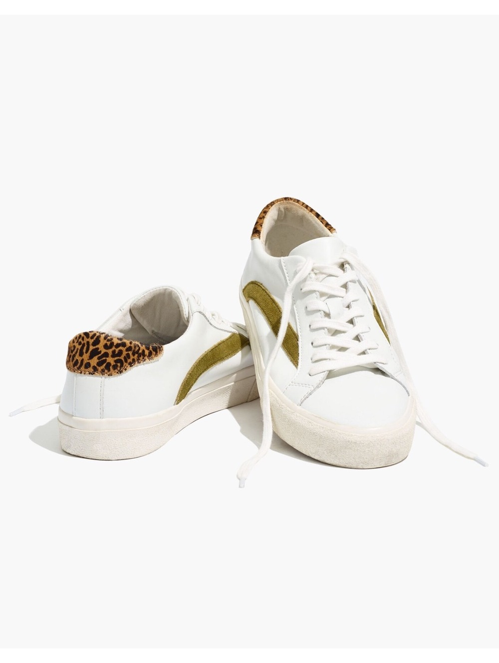 Madewell Sidewalk Low Top Leather Sneakers Leopard Calf Hair White Sz 9.5 / M 8 - Picture 2 of 11